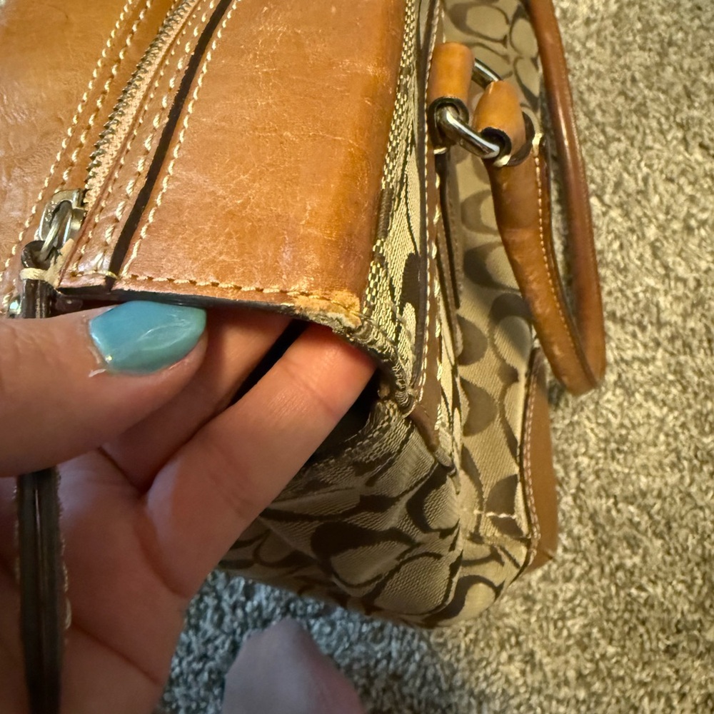 Vintage Coach signature brown and tan leather & canvas top handle tote bag - Picture 9 of 17